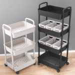트롤리 선반 주방 바닥 침실 다층 책 간식 모바일 욕실 욕실 수납 보관 선반의 그림