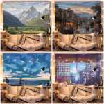 미적 일본 풍경 배경 천 침실 방 침대 옆 벽 기숙사 장식 벽 천 매달려 천 그물 빨간색의 그림