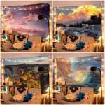 미적 일본 풍경 배경 천 침실 방 침대 옆 벽 기숙사 장식 벽 천 매달려 천 그물 빨간색의 그림