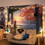 미적 일본 풍경 배경 천 침실 방 침대 옆 벽 기숙사 장식 벽 천 매달려 천 그물 빨간색의 그림