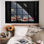 미적 일본 풍경 배경 천 침실 방 침대 옆 벽 기숙사 장식 벽 천 매달려 천 그물 빨간색의 그림