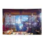 미적 일본 풍경 배경 천 침실 방 침대 옆 벽 기숙사 장식 벽 천 매달려 천 그물 빨간색의 그림