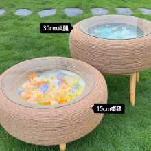 타이어 커피 테이블 오래된 타이어 창의적인 화장 테이블 재료 키트 흰색 꼬기 수제 DIY 커피 테이블 수제 반제품의 그림