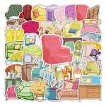 50 조각 가구 낙서 스티커 만화 인 스타일 스티커 어린이 DIY 물 컵 스케이트 보드 컴퓨터 수하물 스티커의 그림