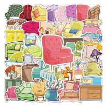 50 조각 가구 낙서 스티커 만화 인 스타일 스티커 어린이 DIY 물 컵 스케이트 보드 컴퓨터 수하물 스티커의 그림