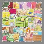 50 조각 가구 낙서 스티커 만화 인 스타일 스티커 어린이 DIY 물 컵 스케이트 보드 컴퓨터 수하물 스티커의 그림