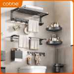 케이브 수건 걸이 노 펀치 욕실 욕실 선반 욕실 수건 걸이 건메탈 회색 공간 알루미늄 펜던트의 그림