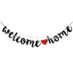 환영 홈 홈 모임 파티 장식 배너 환영 홈 가족 집들이 반짝이 풀 꽃의 그림