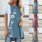 꽃 테마 프린팅 슬리브 셔츠의 그림