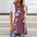 꽃 테마 프린팅 슬리브 셔츠의 그림