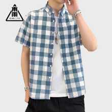 동쪽 비 남성 셔츠 여름 캐주얼 반팔 셔츠 남성 체크 무늬 캐주얼 반팔 셔츠 트렌드 스팟 도매의 그림