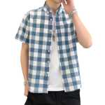 동쪽 비 남성 셔츠 여름 캐주얼 반팔 셔츠 남성 체크 무늬 캐주얼 반팔 셔츠 트렌드 스팟 도매의 그림