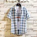 동쪽 비 남성 셔츠 여름 캐주얼 반팔 셔츠 남성 체크 무늬 캐주얼 반팔 셔츠 트렌드 스팟 도매의 그림