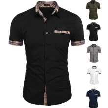 2021 유럽과 미국 남성 셔츠 여름 남성 반팔 체크 무늬 셔츠 패션 캐주얼 블라우스 남성 정장 셔츠의 그림