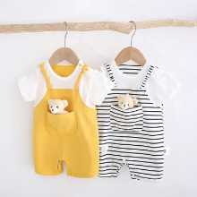 아기 옷 여름 반팔 아기 원시 스트랩 백 가짜 두 조각 아기 옷 곰 아기 옷 도매 보내기의 그림