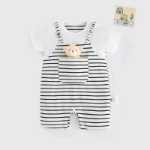 아기 옷 여름 반팔 아기 원시 스트랩 백 가짜 두 조각 아기 옷 곰 아기 옷 도매 보내기의 그림