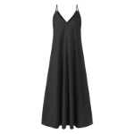 2020 여성 캐주얼 느슨한 솔리드 드레스 브이 넥 백리스 섹시 롱 드레스 민소매 여성 파티 드레스의 그림