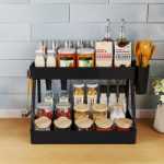 아마존 풀 아웃 더블 언더 싱크대 선반 주방 욕실 조리대 정리 랙 향신료 향신료 주최자의 그림