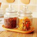 투명 유리 밀폐형 항아리 보관 항아리 주방 오거나이저 식료품 병 보관 항아리 주방 선물 플레이스 매트 항아리의 그림