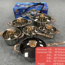 공장에서 만든 수출 베트남 냄비 및 팬 스테인레스 스틸 팬 조리기구 12PCScooker 동남아시아 조리기구 세트의 그림