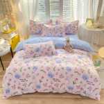 작은 신선한 4 피스 두꺼운면 기모 이불 커버 3 피스 워시 코튼 롱 스테이플 코튼 학생 기숙사 침대 시트 모델의 그림