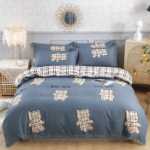 작은 신선한 4 피스 두꺼운면 기모 이불 커버 3 피스 워시 코튼 롱 스테이플 코튼 학생 기숙사 침대 시트 모델의 그림