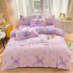 작은 신선한 4 피스 두꺼운면 기모 이불 커버 3 피스 워시 코튼 롱 스테이플 코튼 학생 기숙사 침대 시트 모델의 그림