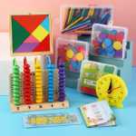 업그레이드 유아 초등학교 수학 교구 계산 기하학 시계 인지 퍼즐 교구 장난감 전체 세트의 그림