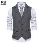 남성용 헤링본 트위드 트위드 정장 조끼의 그림