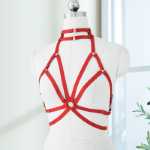 바디 거들 타이 할로우 크로스 케이지 브라 버건디  여성 란제리의 그림