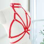 바디 거들 타이 할로우 크로스 케이지 브라 버건디  여성 란제리의 그림