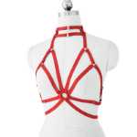 바디 거들 타이 할로우 크로스 케이지 브라 버건디  여성 란제리의 그림