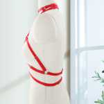 바디 거들 타이 할로우 크로스 케이지 브라 버건디  여성 란제리의 그림