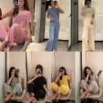 실크 반팔 와이드 레그 팬츠 캐주얼 여성 패션 잠옷 홈웨어의 그림