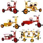 버킷이 달린 유치원 세발자전거의 그림