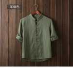 린넨 남성 빈티지 남성 7 분 소매 셔츠의 그림