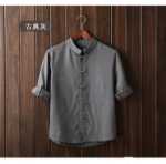 린넨 남성 빈티지 남성 7 분 소매 셔츠의 그림