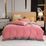 새로운 워싱 코튼 자수 4 피스 세트 코튼 침구 코튼 침대 시트 침대 모자 침대 그물 레드 스위트 도매의 그림