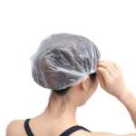 일회용 샤워 캡 헤드 커버 탄성 입 스트립 모양의 플라스틱 pe 두꺼운 호텔 호텔 머리 염색 베이킹 오일 목욕 제조 업체의 그림