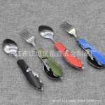 캠핑 접이식 나이프, 포크 및 스푼 조합 스테인레스  스틸의 그림