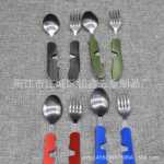 캠핑 접이식 나이프, 포크 및 스푼 조합 스테인레스  스틸의 그림