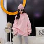 코튼 후아 코튼 백 랩 칼라 공식 피규어 2024 봄 디자인 만화 프린트 후드 스웨트 셔츠 여성용의 그림