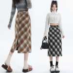 체크 무늬 트위드 스커트의 그림