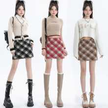 레드 체크 무늬 스커트의 그림