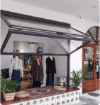 위아래 접이식 창 알루미늄 합금 창 전체 여닫이 창 커피 밀크티 샵 주방 리프트 자동 창 위아래 창의 그림