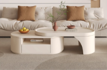 크림 바람 베이킹 래커 커피 테이블 다기능 개폐식 테이블 거실 가정용 현대 간단한 티 테이블 프리미엄 느낌 식탁의 그림