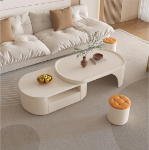 크림 바람 베이킹 래커 커피 테이블 다기능 개폐식 테이블 거실 가정용 현대 간단한 티 테이블 프리미엄 느낌 식탁의 그림