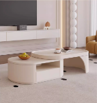 크림 바람 베이킹 래커 커피 테이블 다기능 개폐식 테이블 거실 가정용 현대 간단한 티 테이블 프리미엄 느낌 식탁의 그림
