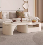 크림 바람 베이킹 래커 커피 테이블 다기능 개폐식 테이블 거실 가정용 현대 간단한 티 테이블 프리미엄 느낌 식탁의 그림