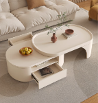 크림 바람 베이킹 래커 커피 테이블 다기능 개폐식 테이블 거실 가정용 현대 간단한 티 테이블 프리미엄 느낌 식탁의 그림
